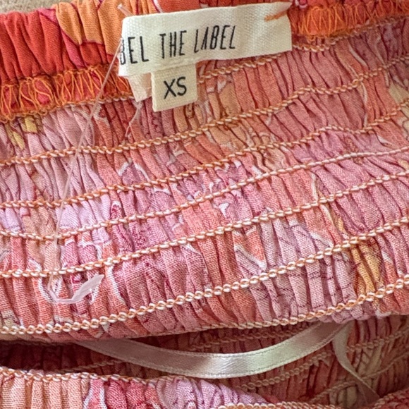 Abel the Label Coral Orange Pink Floral Print Smocked Off Shoulder Maxi Dress XS - Picture 13 of 14